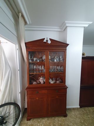 Vitrina de salón de madera y cristal