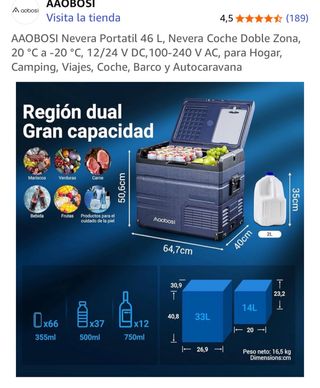 Nevera Portátil AAOBOSI 46L Doble Zona