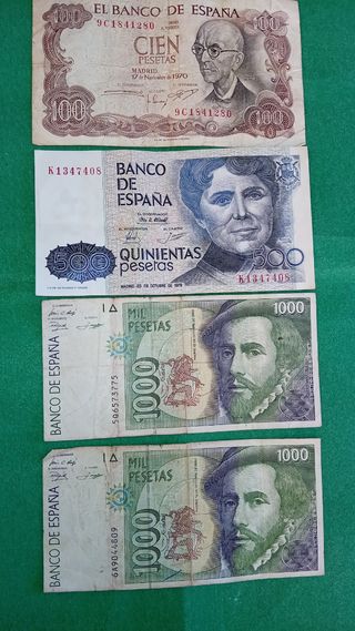 Billetes antiguos españoles 100, 500, 1000 pesetas