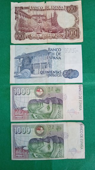 Billetes antiguos españoles 100, 500, 1000 pesetas