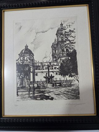 Litografía Plaza de la Catedral Firmada