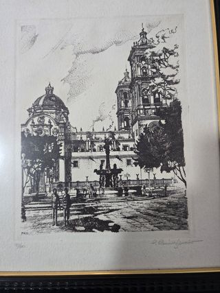 Litografía Plaza de la Catedral Firmada