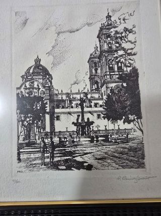 Litografía Plaza de la Catedral Firmada