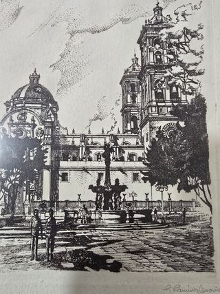 Litografía Plaza de la Catedral Firmada