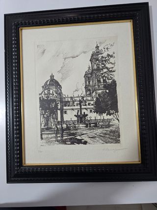 Litografía Plaza de la Catedral Firmada