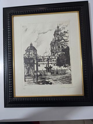 Litografía Plaza de la Catedral Firmada