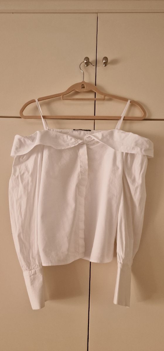 Blusa Zara Hombros Descubiertos Blanca Talla M
