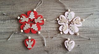 Adornos Navidad Corazones Madera y Lata