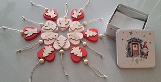 Adornos Navidad Corazones Madera y Lata