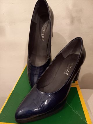 Zapato Salón Charol Marino Pitillos Talla 40