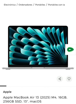 MacBook Air M4 13 2025 16GB 256GB Plata Sin Abrir