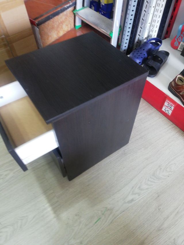 Mesita de noche negra con 2 cajones