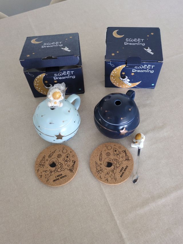 Set 2 Tazas Espacio con Cuchara Astronauta