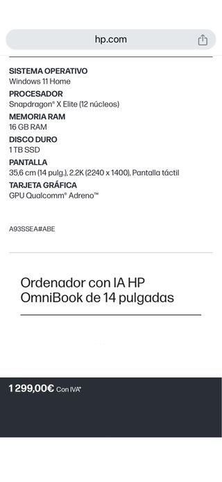 Portátil HP OmniBook 14” Táctil Slim PRECINTADO 