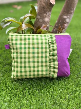 Pochette a quadretti verde e viola