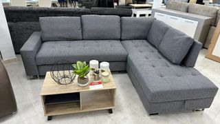 Sofá Cama Chaise Longue Gris con Arcón
