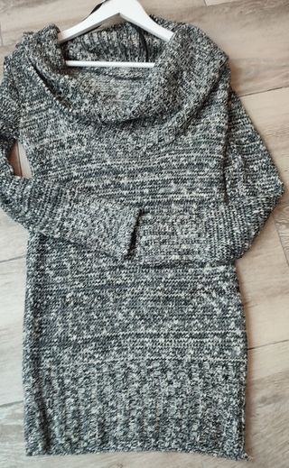 Vestido jersey cuello vuelto gris jaspeado