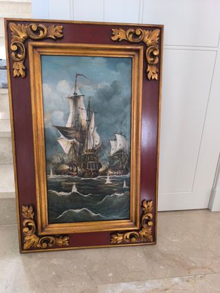 Cuadro tallado óleo galeón