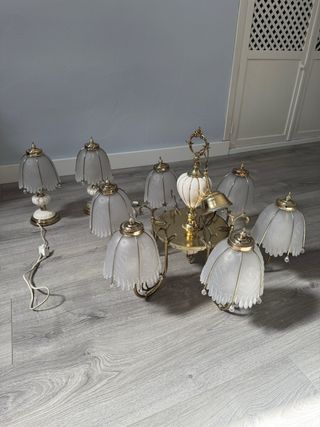 Lámpara Techo y 2 Mesilla Vintage Oro Blanco
