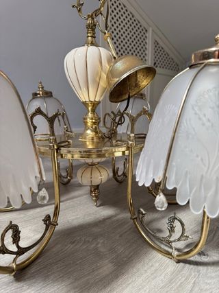 Lámpara Techo y 2 Mesilla Vintage Oro Blanco