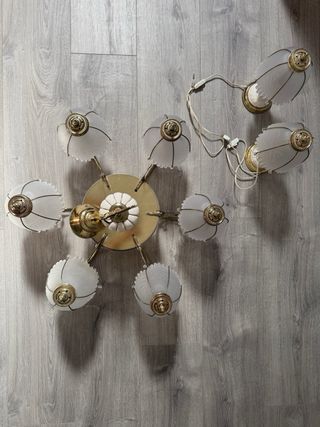 Lámpara Techo y 2 Mesilla Vintage Oro Blanco