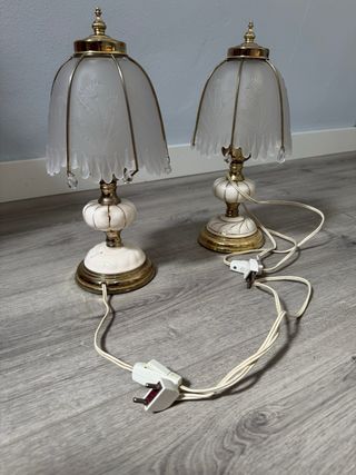 Lámpara Techo y 2 Mesilla Vintage Oro Blanco