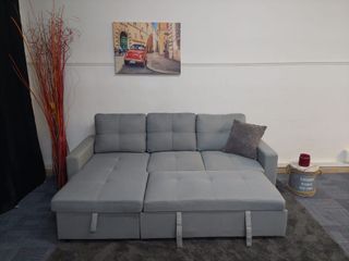 !!Sofá Cama Gris Tela CON ARCON NUEVO!!REVERSIBLE!