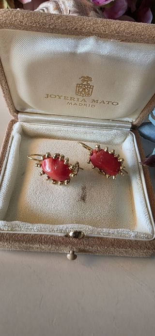 Pendientes Coral  Años 50 plata de ley 