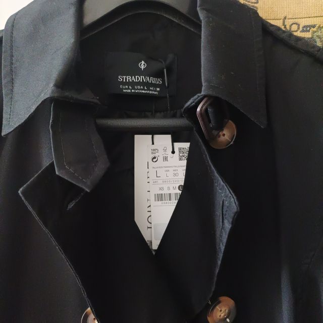 Gabardina Stradivarius Negra Talla L