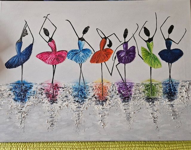 Cuadro Bailarinas Pintado a Mano. Óleo con relieve