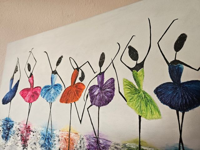 Cuadro Bailarinas Pintado a Mano. Óleo con relieve