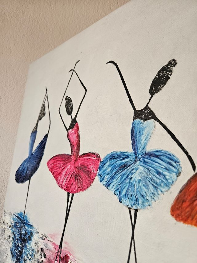 Cuadro Bailarinas Pintado a Mano. Óleo con relieve