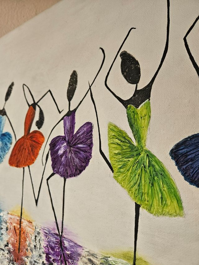 Cuadro Bailarinas Pintado a Mano. Óleo con relieve