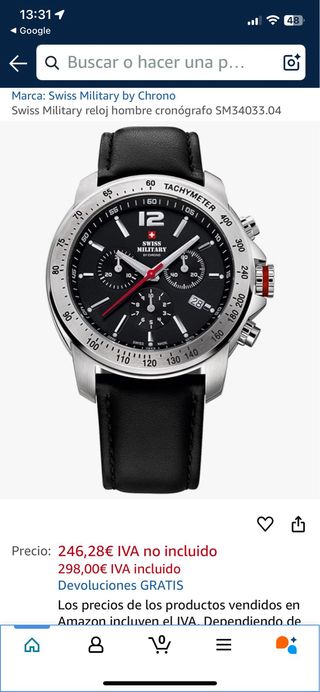 Reloj Swiss Military Cronógrafo Negro y Marrón