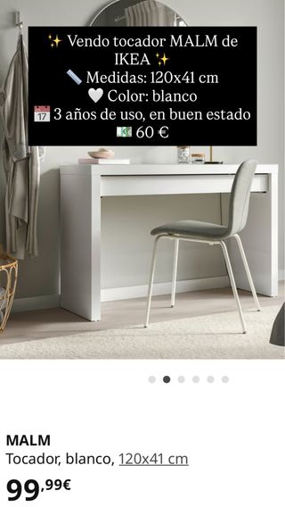 Tocador MALM IKEA 120x41 cm blanco