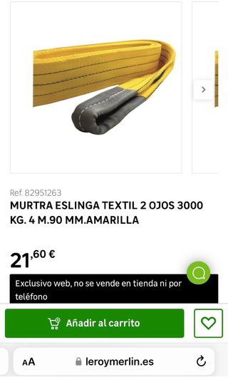 Eslinga doble ojo 3000kg 4m (Unidad).