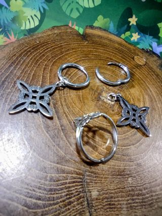 Conjunto acero Nudo de Bruja: Pendientes y Anillo
