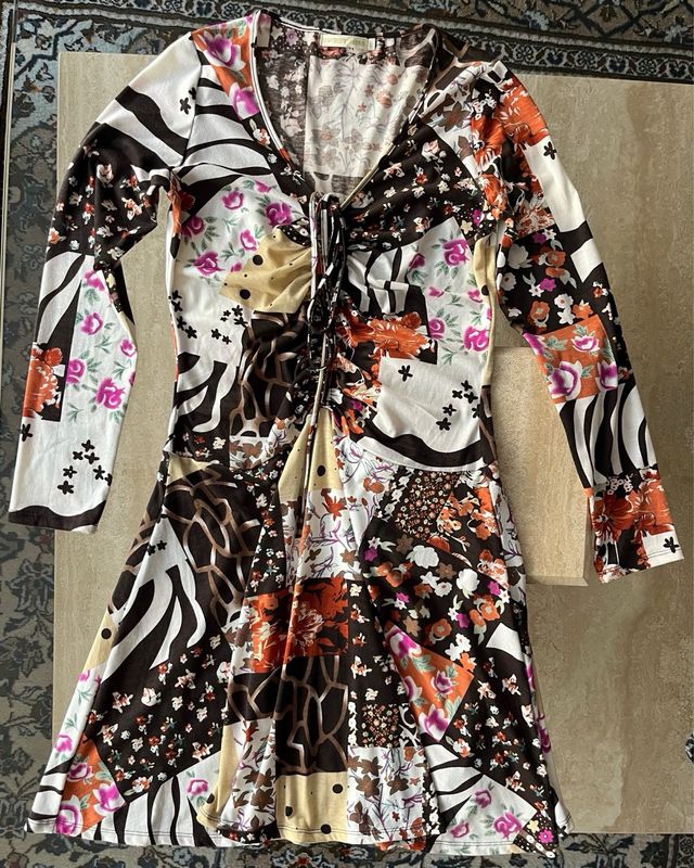 Vestido estampado patchwork talla M