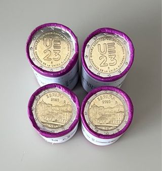 4 Rollos Monedas 2 Euros España Cáceres y UE 2023