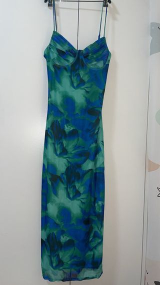 Abito lungo floreale blu e verde