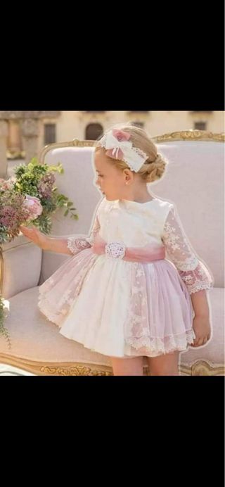 Vestido de fiesta blanco y rosa talla 8/9