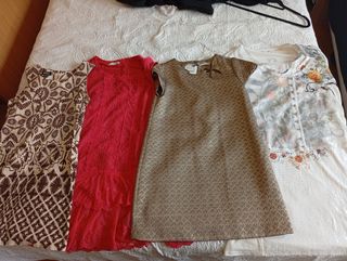 Lote 4 vestidos: marrón, dorado, rojo, blanco