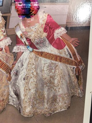Traje Fallera Niña Rosa y Dorado