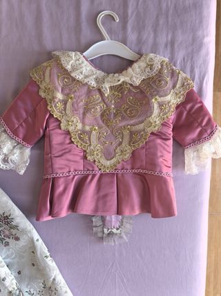 Traje Fallera Niña Rosa y Dorado