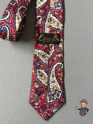 Corbata Seda Estampado Paisley Rojo Azul