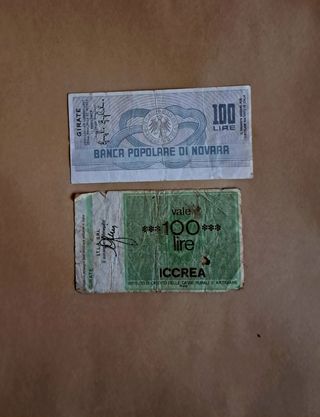 2 mini assegni lire 100 Italia 1976-1977