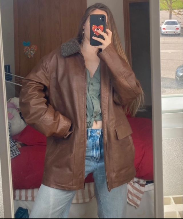 Chaqueta de cuero auténtico marrón