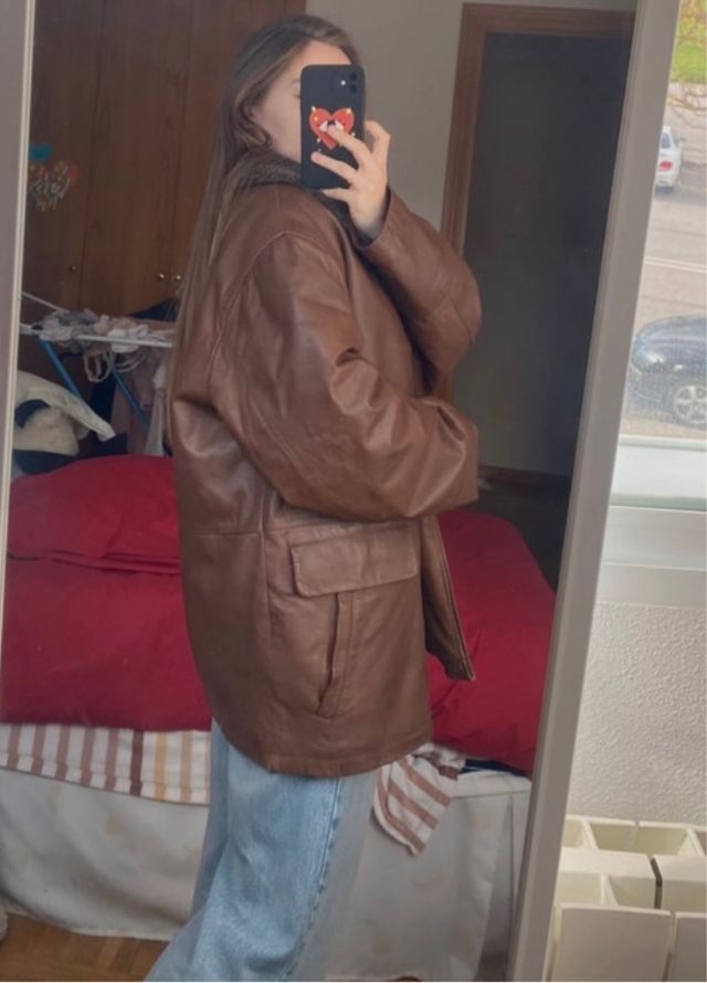 Chaqueta de cuero auténtico marrón