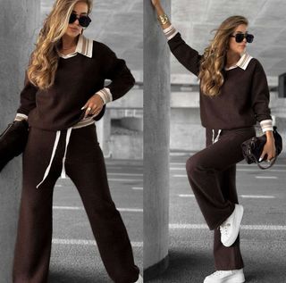 Conjunto marrón de punto