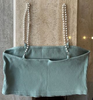 Top Shein verde agua con tirantes de perlas, M/38